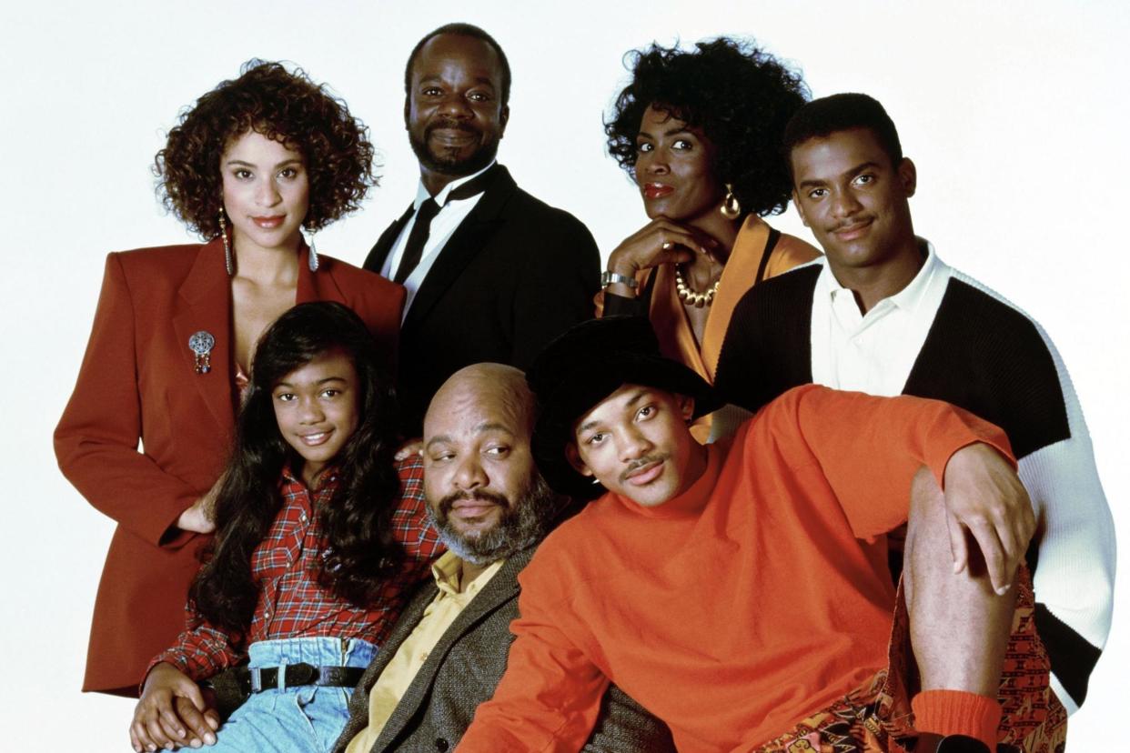 Karyn Parsons, Joseph Marcell, Janet Hubert, Alfonso Ribeiro, Tatyana Ali, James Avery, and Will Smith in a promo shot for 'The Fresh Prince of Bel-Air': Photo by Nbc/Stuffed Dog/Quincy Jones Ent/Kobal/REX