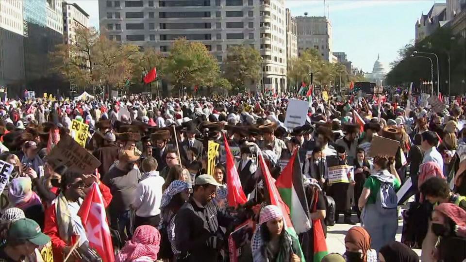 PHOTO: Demonstrators rally in support of Palestinians in Washington, D.C., on Nov. 4, 2023. (Pool via ABC News)