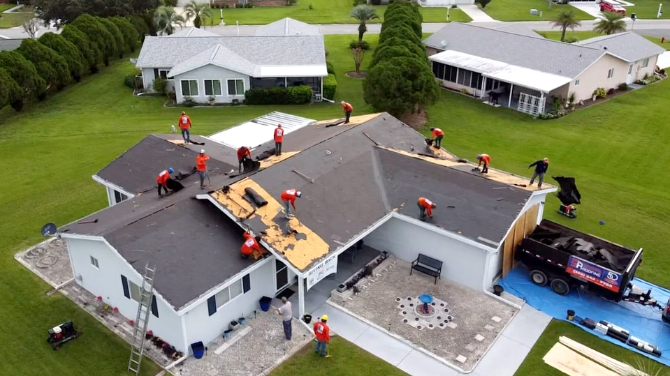 An overhead look at the Spruce Creek South home of Derek Ingram, which got a new roof on July 26.