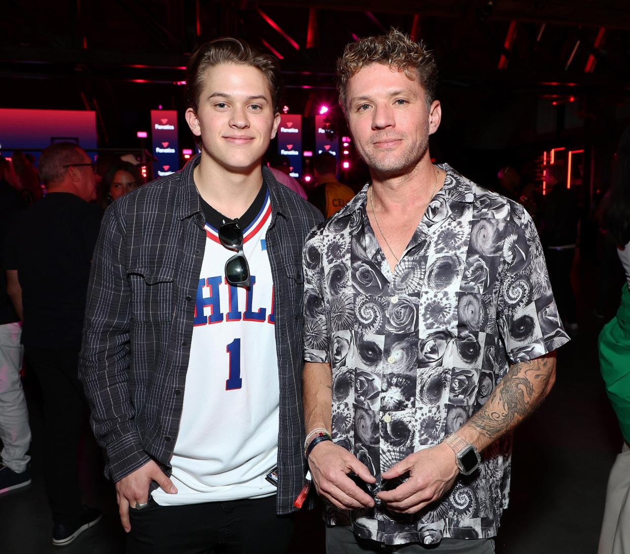 Deacon Reese Phillippe and Ryan Phillippe attend Michael Rubin's 2022 Fanatics Super Bowl Party on February 12, 2022 in Culver City, California.