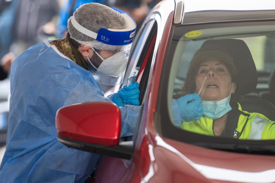 The largest drive thru in Italy of the Italian Army and Civil Protection at Parco Trenno in via Novara, to perform rapid covid-19 swabs and possibly molecular tests dedicated to local police, civil protection operators and from next Monday to students and school staff. Milan (Italy), November 13th, 2020 (Photo by Matteo Rossetti/Archivio Matteo Rossetti/Mondadori Portfolio via Getty Images)