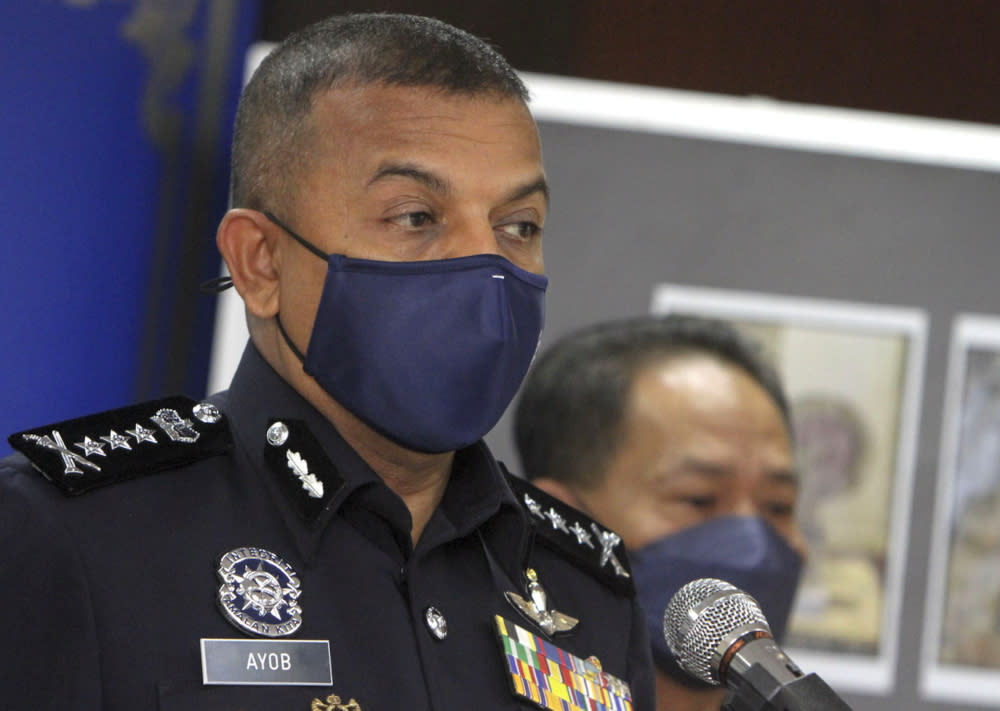 Johor police chief Datuk Ayob Khan Mydin Pitchay speaks at a press conference at the Johor contingent police headquarters in Johor Baru, September 17, 2021. — Bernama pic