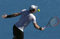 Tennis - Australian Open - Melbourne Park, Melbourne, Australia - 22/1/17 Britain's Andy Murray is hit in the face by a ball during his Men's singles fourth round match against Germany's Mischa Zverev. REUTERS/Jason Reed