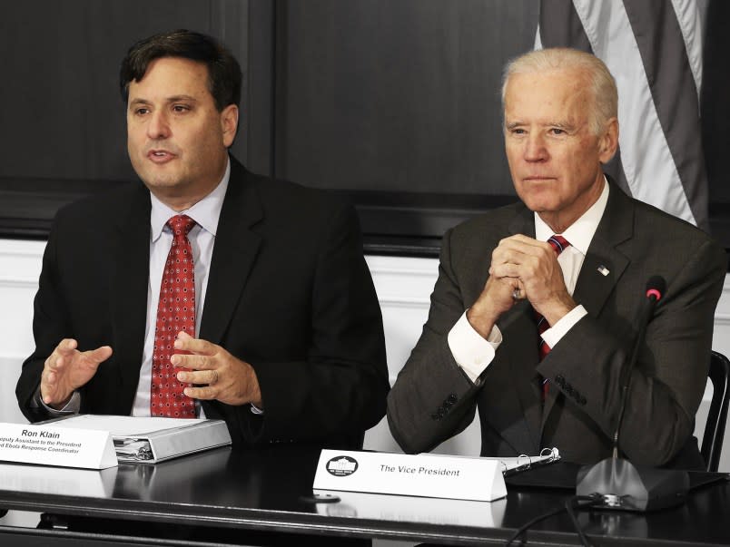 Klain and Biden in 2014, during Klain’s time as Ebola coordinator for the Obama administration. (TPM Illustration/Photo by Mark Wilson/Getty Images)