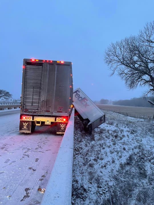 Semi crash west of Salina (Courtesy: Kansas Highway Patrol)