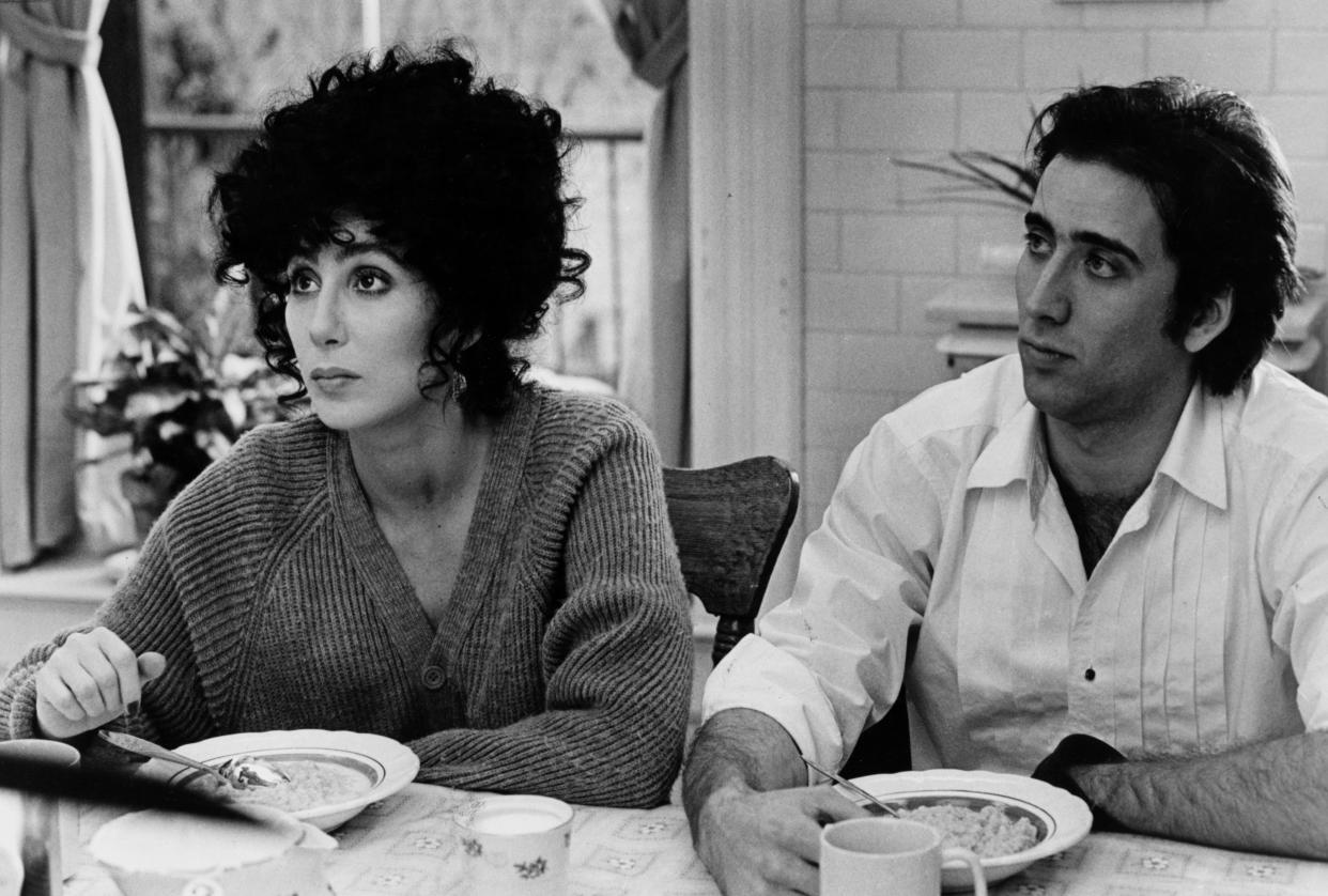 UNITED STATES - DECEMBER 16:  Cher and Nicolas Cage in Moonstruck, a sophisticated romantic comedy.  (Photo by NY Daily News Archive via Getty Images)