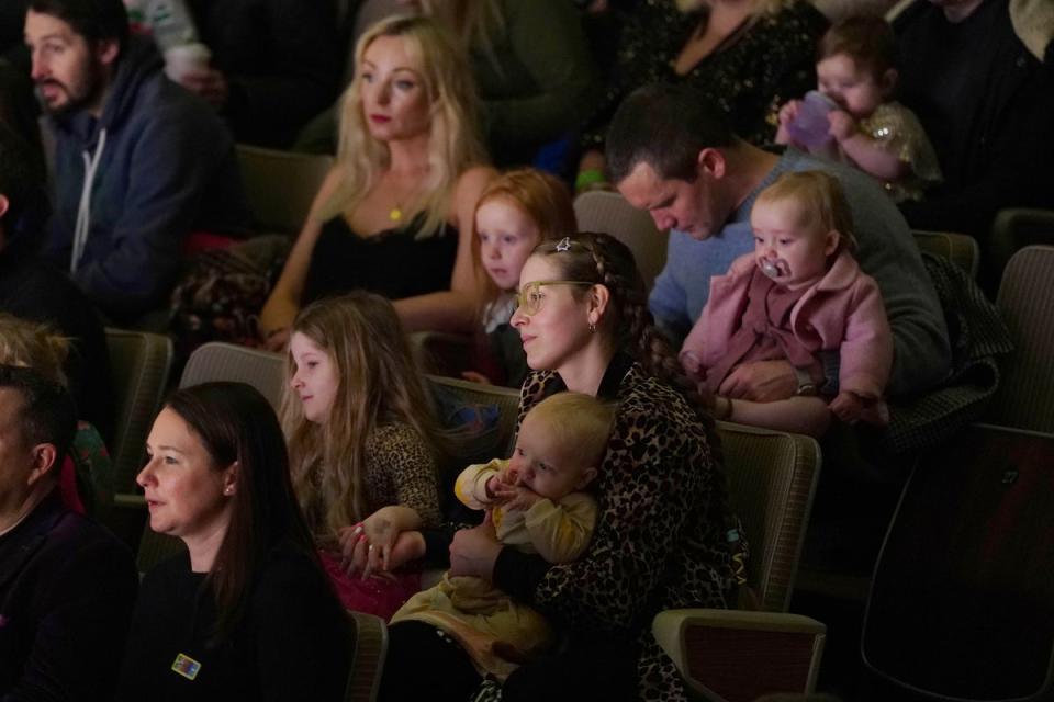 Helen George and Jessie Cave watch Hey Duggee The Live Theatre Show with their families (PA)