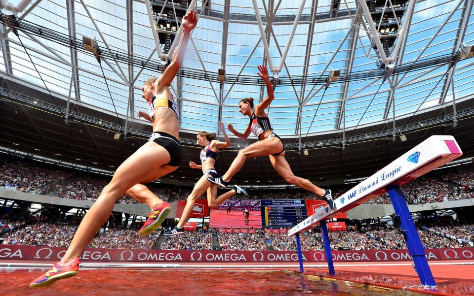 Runners compete in the Women's 3000m Steeplechase during Day Two of the Muller Anniversary Games  - Getty Images