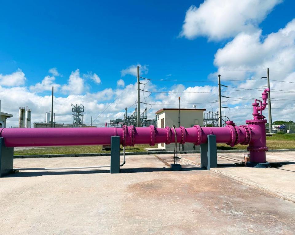 In Miami-Dade, purple pipes signify re-used wastewater, a new product used to cool down heated machinery in lieu of fresh tap water.