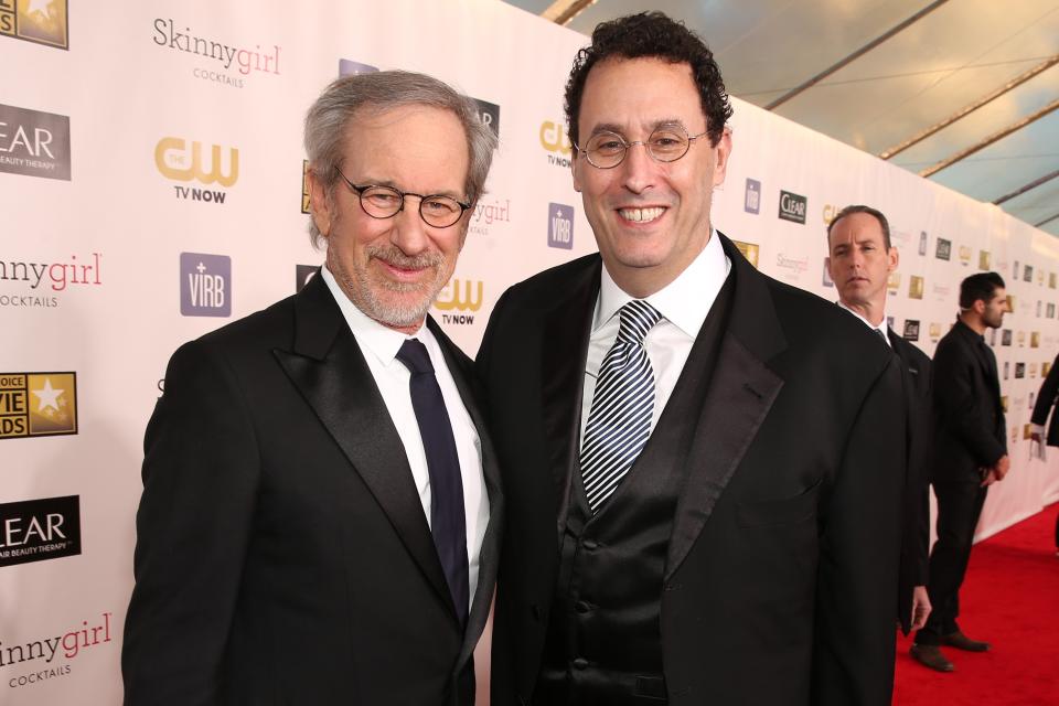 SANTA MONICA, CA - JANUARY 10: Director Steven Spielberg (L) and writer Tony Kushner attend the 18th Annual Critics' Choice Movie Awards held at Barker Hangar on January 10, 2013 in Santa Monica, California. (Photo by Christopher Polk/Getty Images for BFCA)