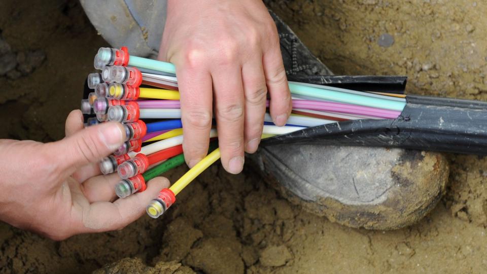 Glasfaser-Kabel mit farbigen Einzelsträngen: Die Konkurrenz fürchtet, dass die Telekom zu wenig in den Glasfaserausbau investiert. Foto: Peter Kneffel