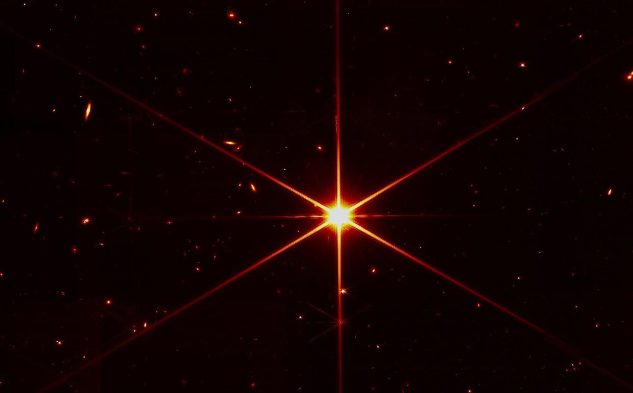 <span class="caption">The mirror on the James Webb Space Telescope is fully aligned and producing incredibly sharp images, like this test image of a star.</span> <span class="attribution"><a class="link " href="https://www.flickr.com/photos/nasawebbtelescope/51942047253/" rel="nofollow noopener" target="_blank" data-ylk="slk:NASA/STScI via Flickr;elm:context_link;itc:0;sec:content-canvas">NASA/STScI via Flickr</a></span>