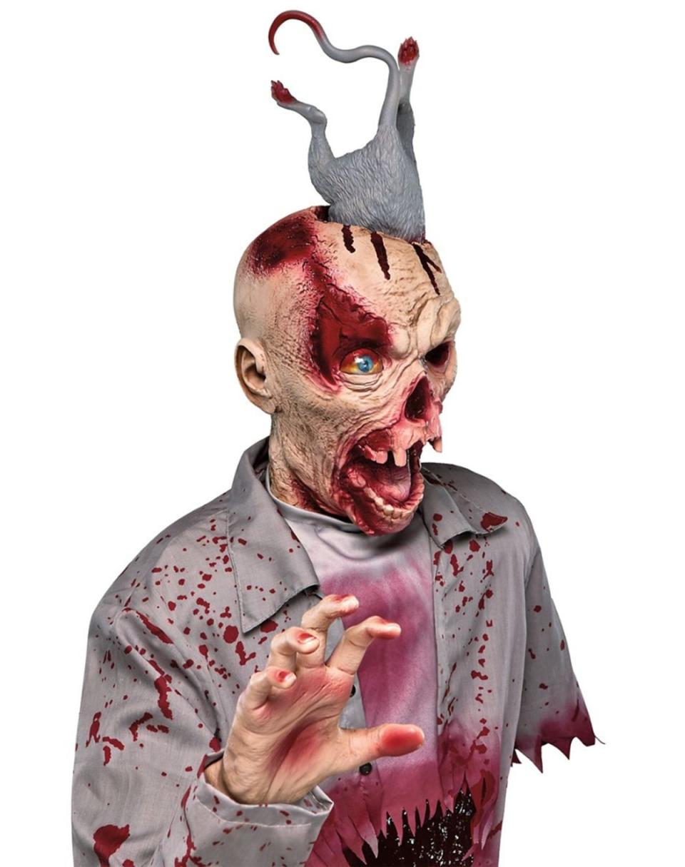 Spirit Halloween's Rick Ratman zombie animatronic figure, head shot.