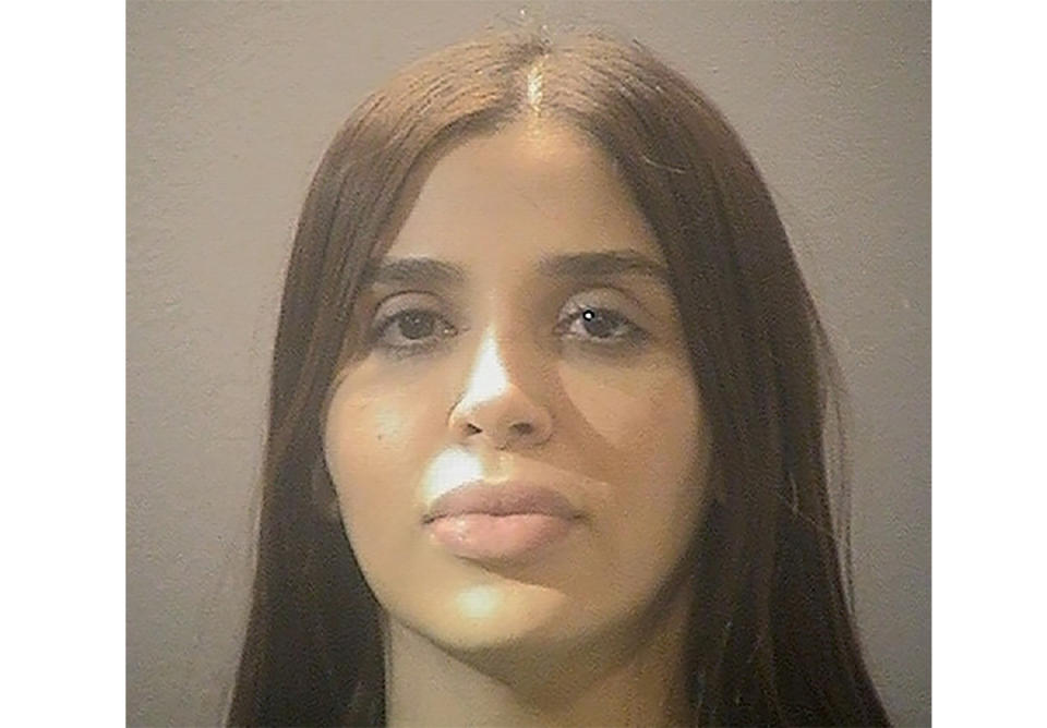 This photo provided by the Alexandria Adult Detention Center shows Emma Coronel Aispuro. The Justice Department says Emma Coronel Aispuro was arrested at Dulles International Airport on Monday, Feb. 22, 2021 and is expected to appear in federal court in Washington on Tuesday. She is the wife of Mexican drug kingpin Joaquin “El Chapo” Guzman and is accused of helping her husband run his multibillion-dollar cartel and plot his audacious escape from a Mexican prison in 2015. (Alexandria Adult Detention Center via AP)