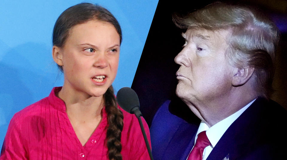 Greta Thunberg and President Trump. (Photos: Jason DeCrow/AP, Carlo Allegri/Reuters)