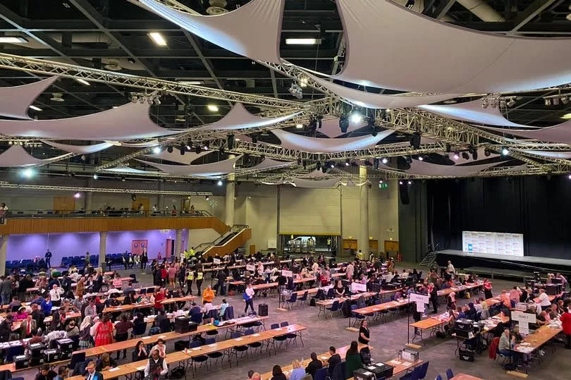 The general election count gets under way at the ICC in Birmingham