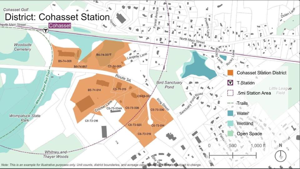 Cohasset is proposing to place its MBTA multifamily housing zoning overlay district along Route 3A on the south side of the Cohasset station of the Greenbush commuter rail line.