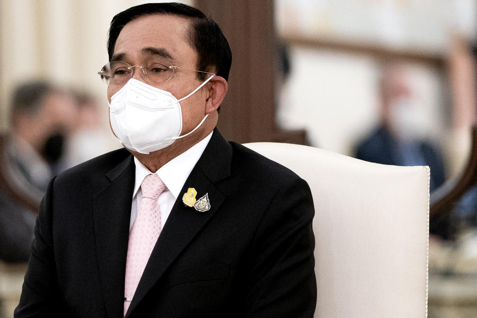 Thailand's Prime Minister Prayut Chan-o-cha meets with United States Secretary of State Antony Blinken at the Government House in Bangkok, Sunday, July 10, 2022. (Stefani Reynolds/Pool Photo via AP)