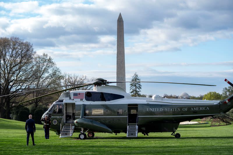 President Joe Biden Boards Marine One at the White House En Route to Reno, Nevada