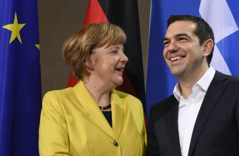 German Chancellor Angela Merkel (left), pictured with Greek Prime Minister Alexis Tsipras in Berlin on March 23, 2015