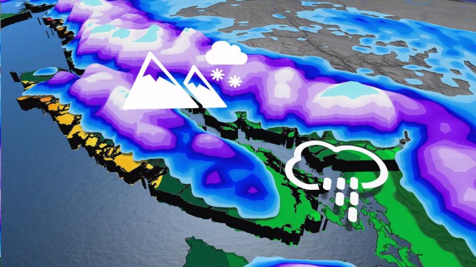 Train of drenching rains and heavy alpine snow enters B.C. to close out the week