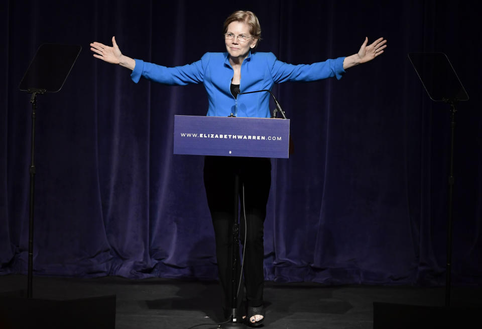 Elizabeth Warren, United States senator from Massachusetts and one of the many Democrats running for president in 2020, speaks at the “Community Conversation about Puerto Rico and its Recovery” in San Juan, Puerto Rico, Tuesday Jan. 22, 2019. (AP Photo/Carlos Giusti)