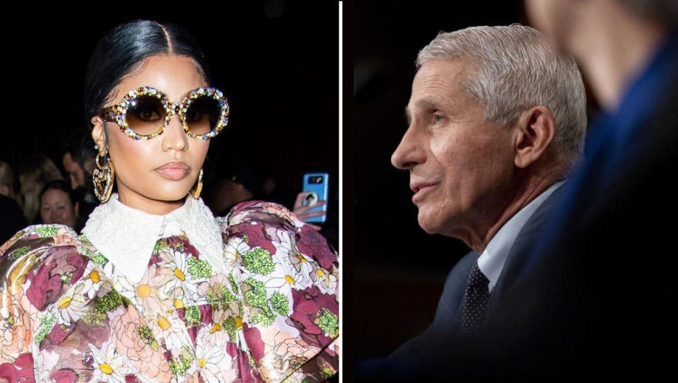 Nicki Minaj and Dr. Anthony Fauci seen in this combination photo. / Credit: Getty Images