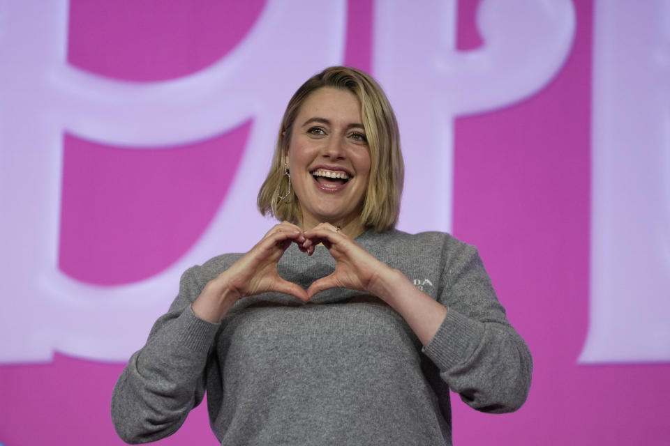 Director Greta Gerwig poses for the media prior to a news conference of the movie "Barbie." in Seoul, South Korea, Monday, July 3, 2023. The film is to be released in the country on July 19. (AP Photo/Lee Jin-man)