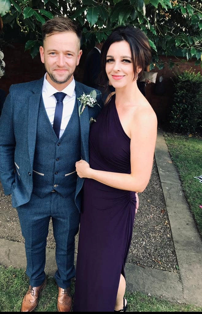 Acting quickly, Mr Fahey had to carry his wife into their car and sped to Lincoln County Hospital's A&E, pictured with his wife. (Catherine Fahey/SWNS)