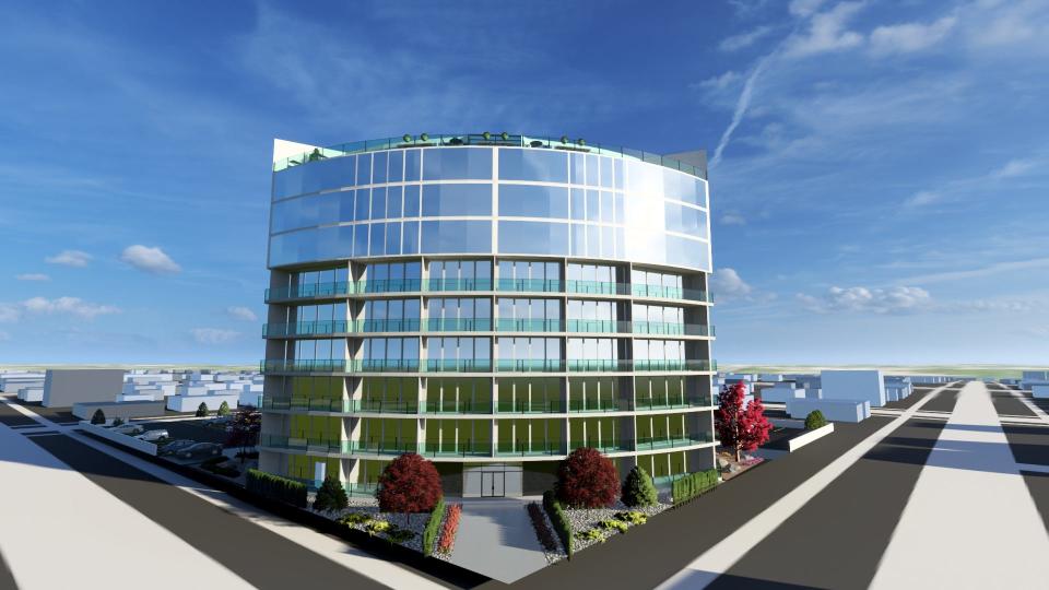 A computer rendering of the Capitol Tower, a proposed 10-story apartment and office complex on Ottawa Street and Walnut Street.