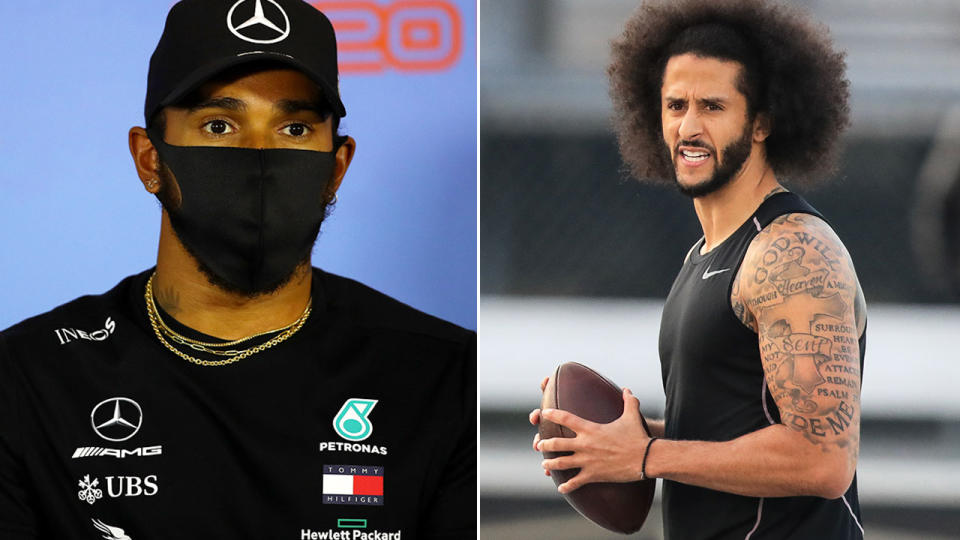 Pictured here, F1 champ Lewis Hamilton and former NFL star Colin Kaepernick. 