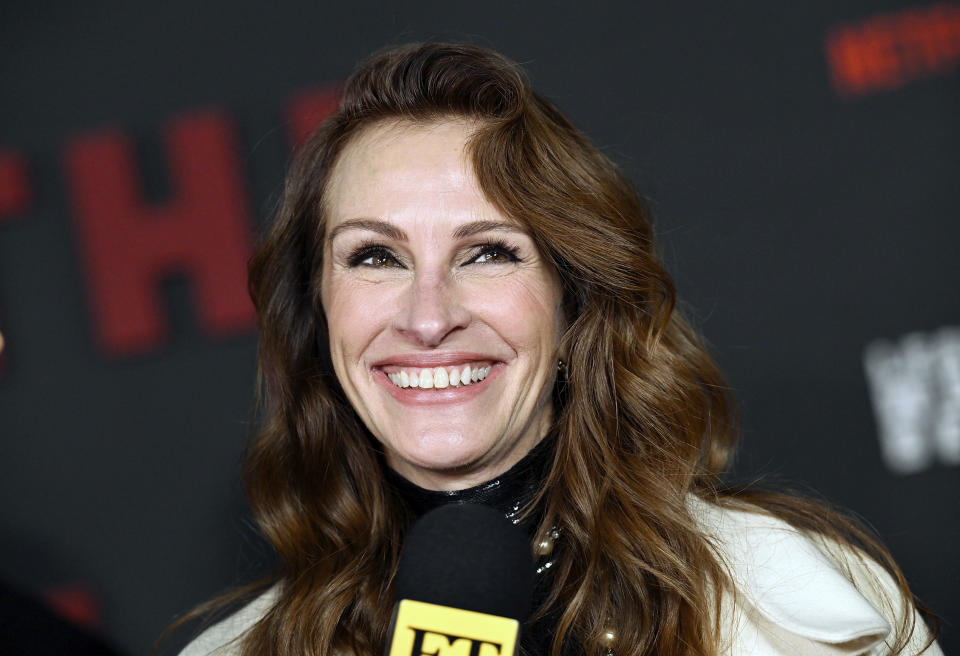 FILE - Julia Roberts attends the premiere of Netflix's "Leave the World Behind," Dec. 4, 2023, in New York. Celebrities including Roberts are increasingly lending their star power to President Joe Biden, hoping to energize fans to vote for him in November 2024 or entice donors to open their checkbooks for his reelection campaign. (Photo by Evan Agostini/Invision/AP, File)