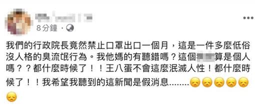 范瑋琪因不滿口罩禁止出口，痛批蘇貞昌「狗官」。（圖／翻攝自臉書）