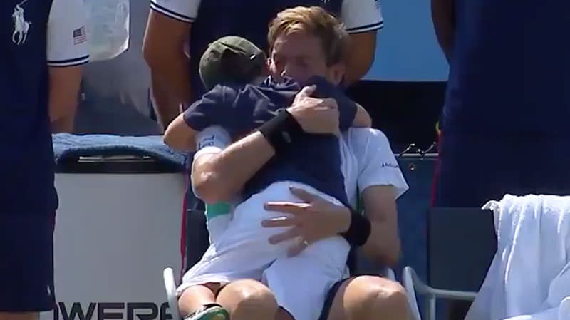 And then Natanel showed up for a beautiful hug. Pic: Tennis Channel