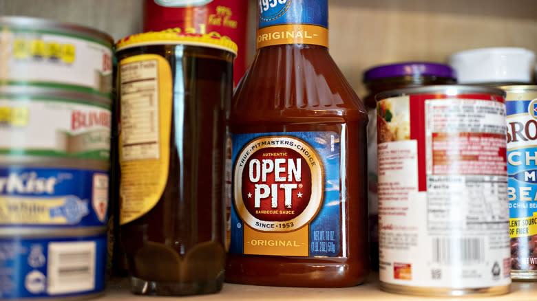 Open Pit barbecue sauce in pantry