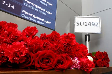 FILE PHOTO: A view shows flowers which were placed in memory of victims of an incident involving an Aeroflot Sukhoi Superjet 100 passenger plane at Moscow's Sheremetyevo airport