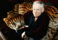 <p>The man behind <em>Playboy </em><a rel="nofollow" href="https://www.yahoo.com/entertainment/hugh-hefner-founder-playboy-dead-031914304.html" data-ylk="slk:died Sept. 27;elm:context_link;itc:0;sec:content-canvas;outcm:mb_qualified_link;_E:mb_qualified_link;ct:story;" class="link  yahoo-link">died Sept. 27</a> at the age of 91. His rep said Hefner was surrounded by loved ones and passed away peacefully in the Playboy Mansion, which was sold for $100 million in August 2016 with the stipulation that Hefner be allowed to remain there until his death. Hefner was <a rel="nofollow noopener" href="http://www.tmz.com/2017/09/30/hugh-hefner-private-funeral-ceremony-children-wife/" target="_blank" data-ylk="slk:laid to rest;elm:context_link;itc:0;sec:content-canvas" class="link ">laid to rest</a> at L.A.’s Westwood Village Memorial Park cemetery <span>— </span>in a position next to Marilyn Monroe, who appeared on the first cover of <em>Playboy</em> in 1953. (Photo: Getty Images) </p>