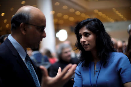 IMF Chief Economist Gita Gopinath attends the IMF and World Bank's 2019 Annual Spring Meetings, in Washington, April 13, 2019. REUTERS/James Lawler Duggan