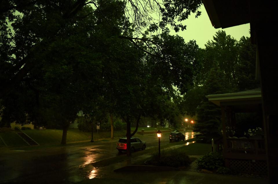 Green skies as a storm rolls in on Tuesday, July 5, 2022, in Sioux Falls.