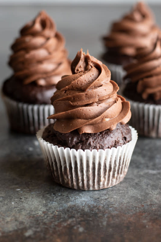 <p><strong>Super Chocolaty Gluten Free Chocolate Cupcakes</strong></p><p>Get the recipe <a href="https://www.fearlessdining.com/gluten-free-chocolate-cupcakes/" rel="nofollow noopener" target="_blank" data-ylk="slk:here;elm:context_link;itc:0;sec:content-canvas" class="link "><em><strong>here</strong></em></a></p>