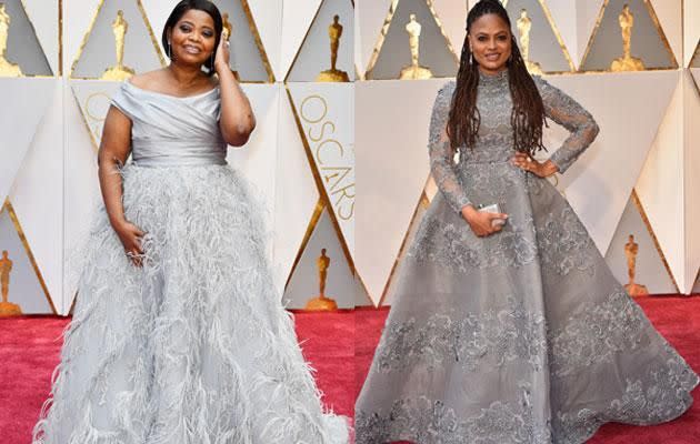 'Hidden Figures' star Octavia Spencer and director Ava DuVernay both opted for silver ball gowns. Photo: Getty