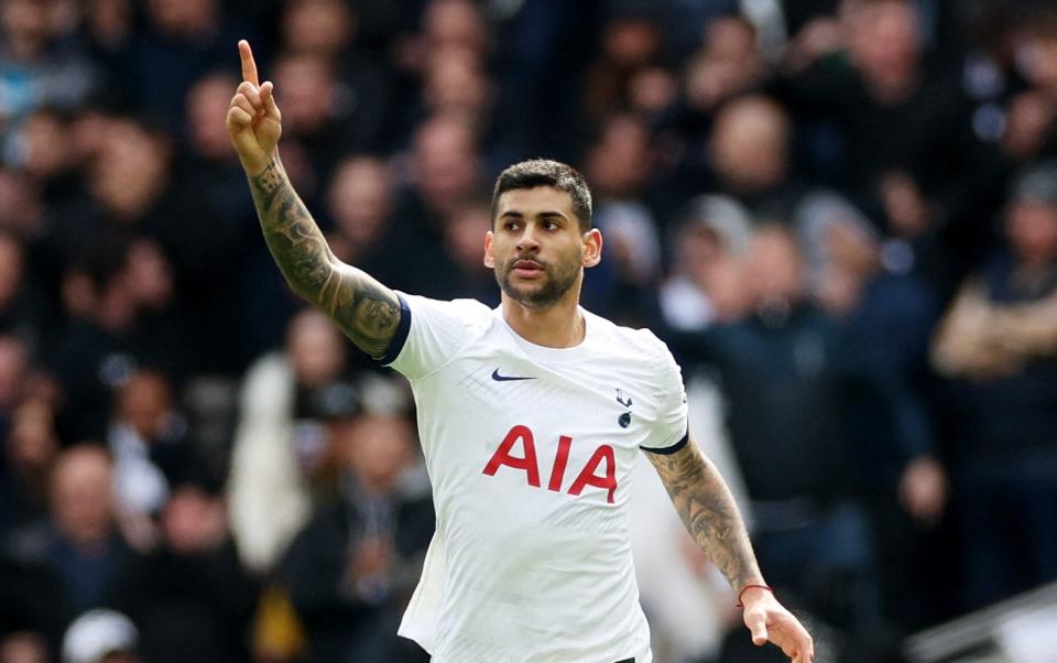 Cristian Romero celebrates Tottenham's goal