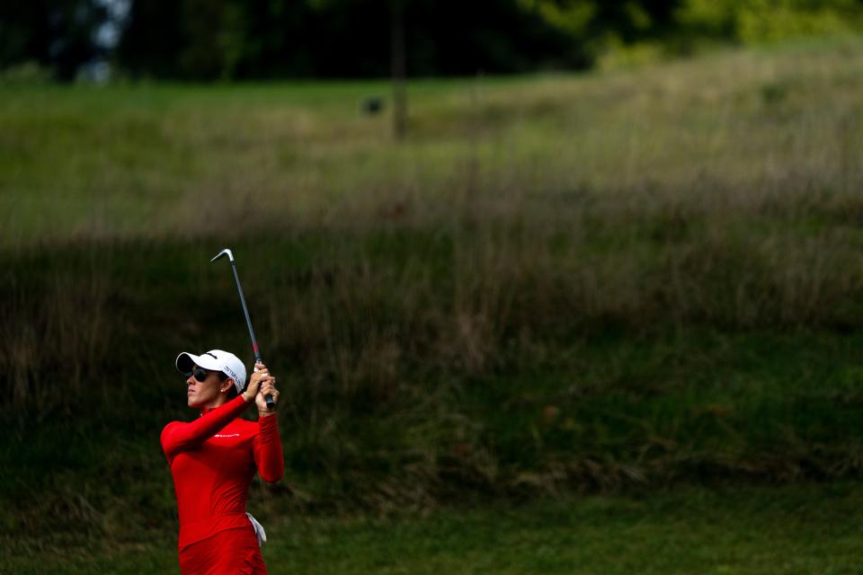 Maria Fassi  hits an approach shot on hole ten of the Kendale Course during the third round of the Kroger Queen City Championship presented by P&G at the Kenwood Country Club in Madeira on Saturday, Sept. 10, 2022.