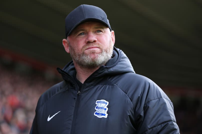 Birmingham City Manager, Wayne Rooney looks on prior to the during the Sky Bet Championship match between Southampton FC and Birmingham City at Friends Provident St. Mary's Stadium on October 28, 2023 in Southampton, England