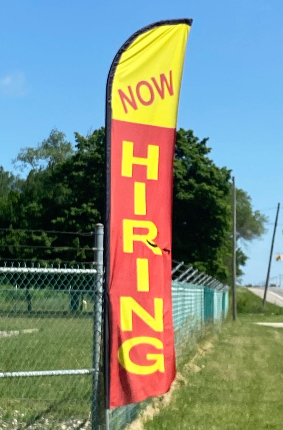 "Now hiring" signs remain up in Sturgis and beyond, including this one outside Nissley Disposal and Sturgis Towing and Recovery.