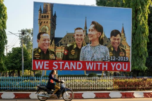 Supporters of Myanmar's civilian leader Aung San Suu Kyi are organising rallies and even signing up to VIP tours to The Hague to offer moral backing