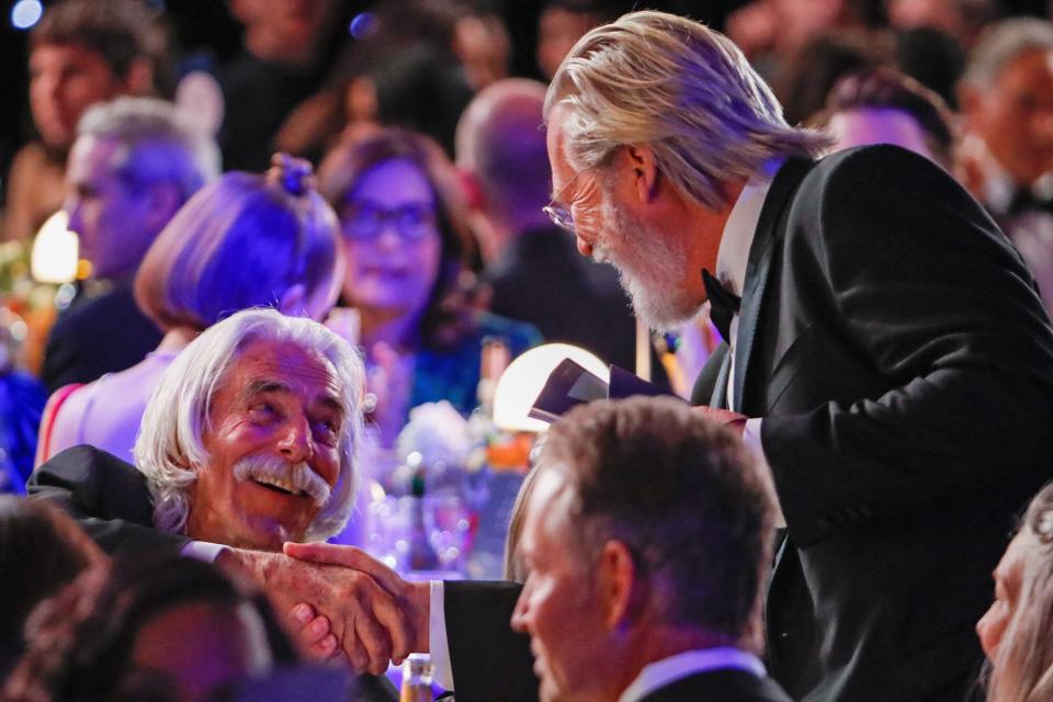 Sam Elliott and Jeff Bridges shake hands at the 29th Annual Screen Actors Guild Award, held at the Fairmont Century Plaza in Los Angeles on February 26th, 2013.