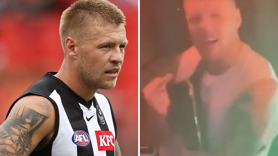 Collingwood have been slammed for allowing Jordan de Goey to travel to Bali for his mid-season break after embarrassing nightclub footage emerged. Pictures: Getty Images/Twitter