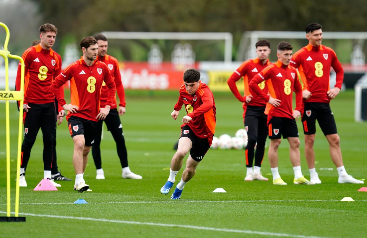 Wales winger Dan James in training this week (Nick Potts/PA Wire)