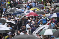 Fans watch Scottie Scheffler on the 13th hole during the second round of the PGA Championship golf tournament at the Valhalla Golf Club, Friday, May 17, 2024, in Louisville, Ky. (AP Photo/Matt York)
